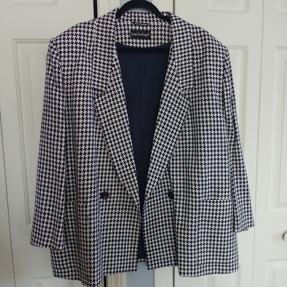 Giorgio Saint Angelo Vintage Houndstooth Linen Dark Navy Blazer Jacket 22 - Picture 2 of 12